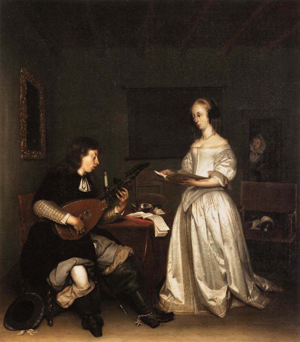 Singer And Theorbo Player by Gerard Terborch